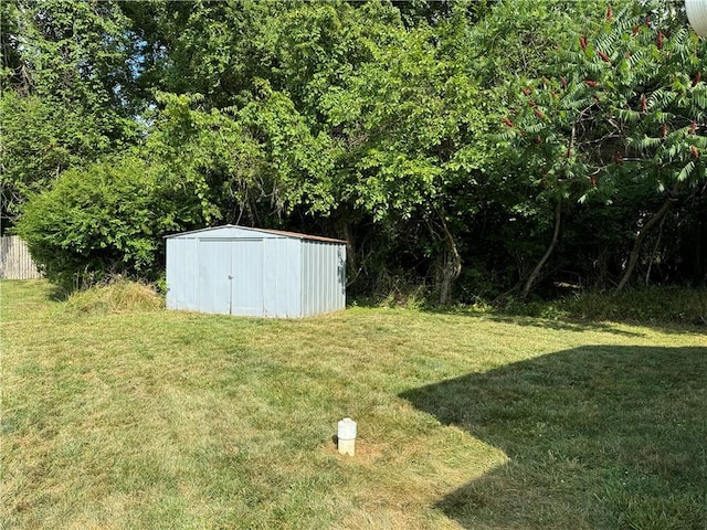 view of yard with a storage shed