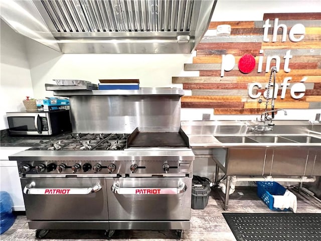 kitchen with stainless steel appliances and exhaust hood