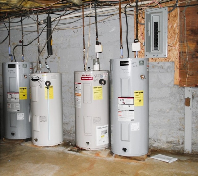 utilities featuring electric water heater and electric panel