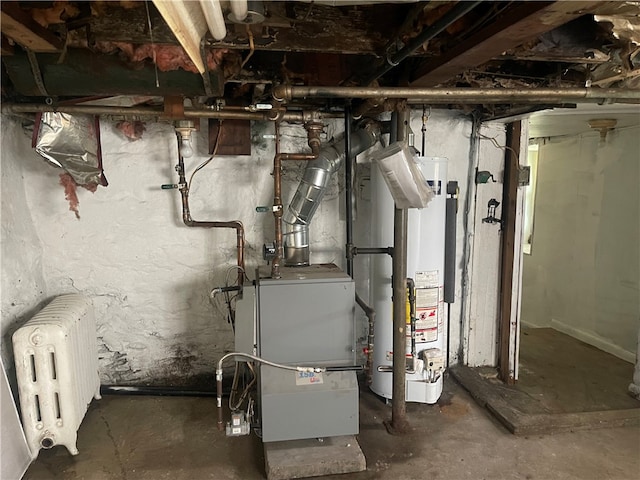 utilities with radiator heating unit and gas water heater