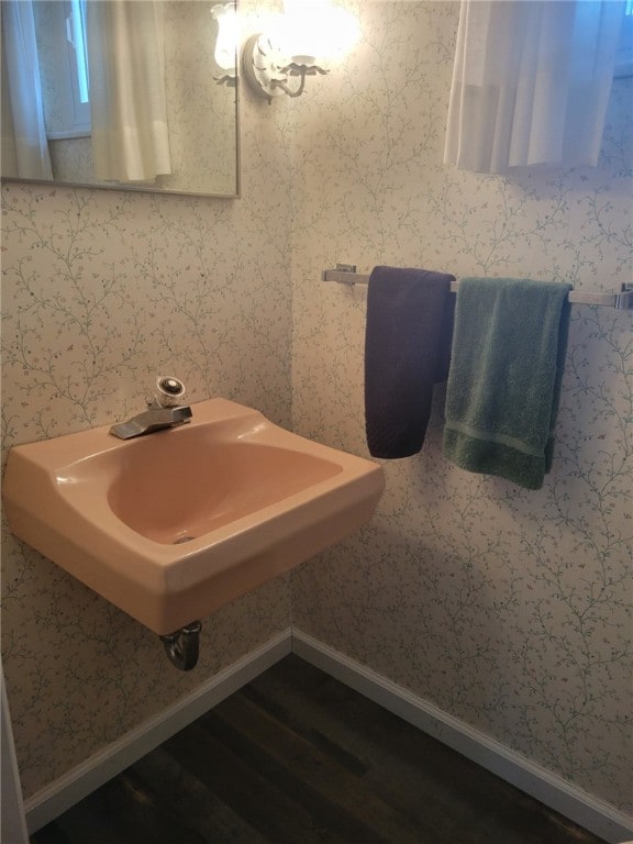 bathroom with hardwood / wood-style floors and sink