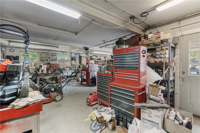 garage featuring a workshop area