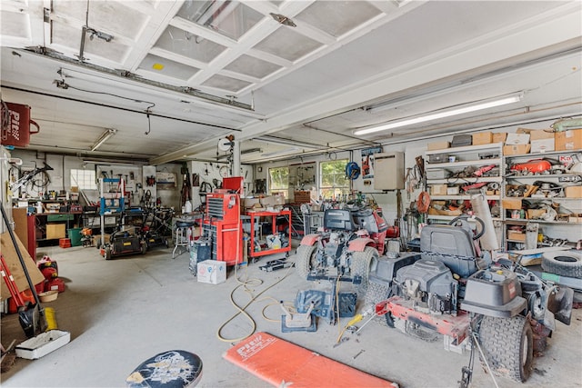 garage featuring a workshop area