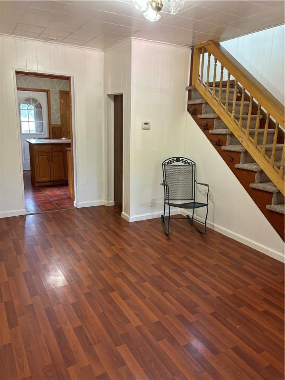 interior space with dark hardwood / wood-style floors