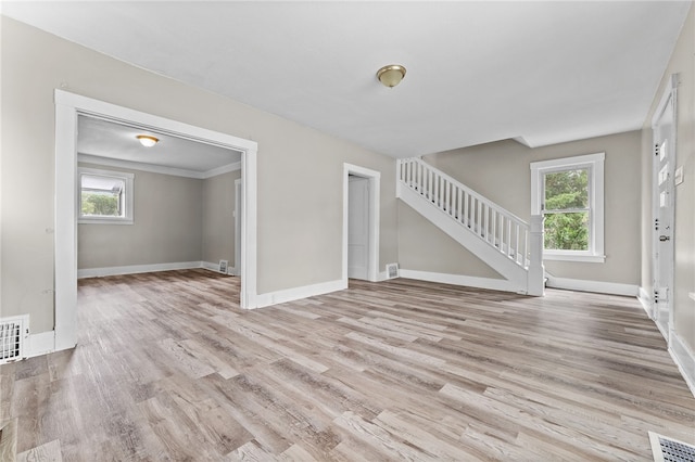 interior space with light hardwood / wood-style flooring