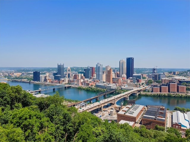 property's view of city featuring a water view