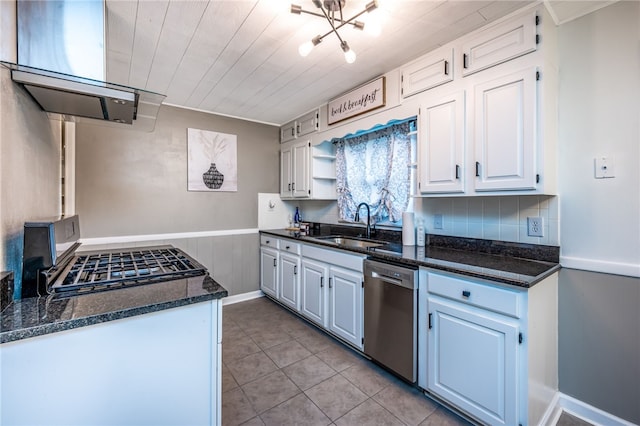 kitchen featuring sink, white cabinets, stainless steel dishwasher, and stove