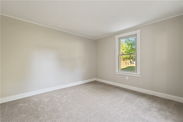 carpeted spare room with ornamental molding