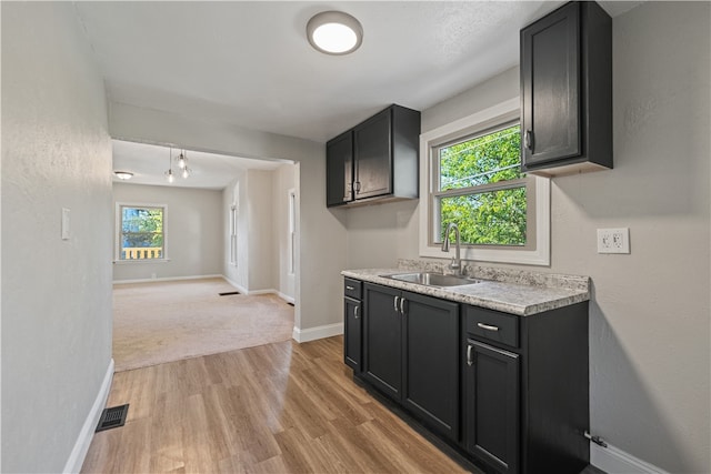 kitchen with light hardwood / wood-style floors and sink