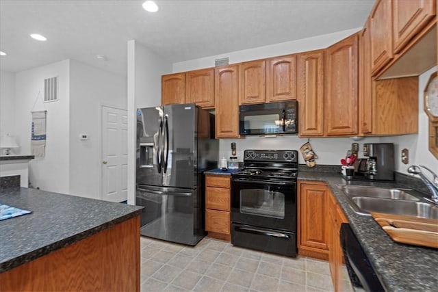 kitchen with black appliances and sink