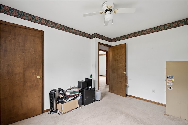 miscellaneous room featuring carpet and ceiling fan