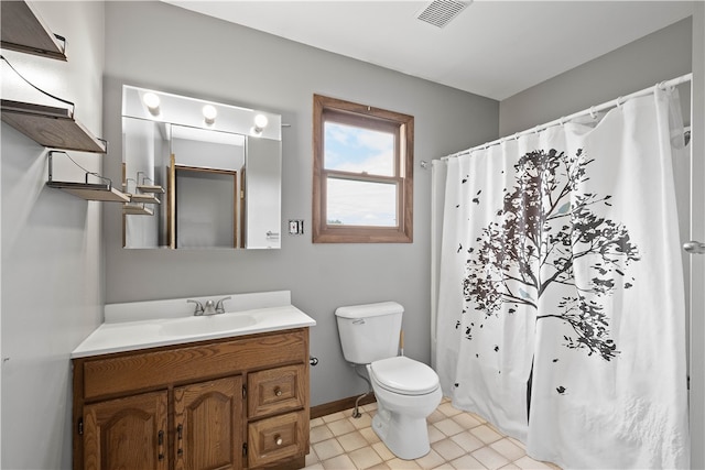 bathroom featuring vanity, toilet, and tile patterned floors