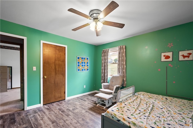 bedroom featuring carpet and ceiling fan