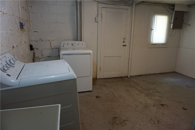 laundry area featuring washer and clothes dryer and electric panel