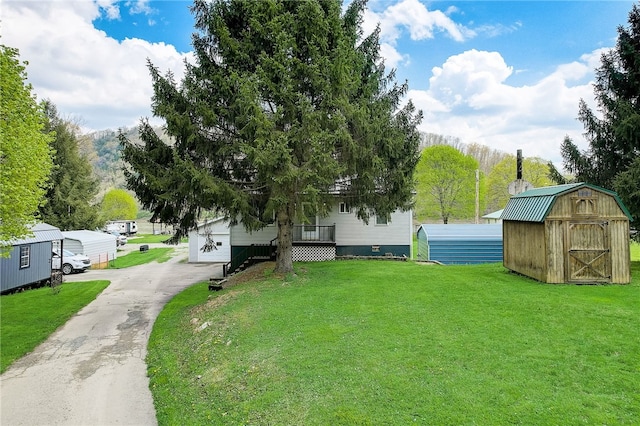 view of yard with a storage unit