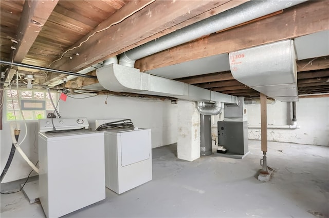 basement with independent washer and dryer and heating unit