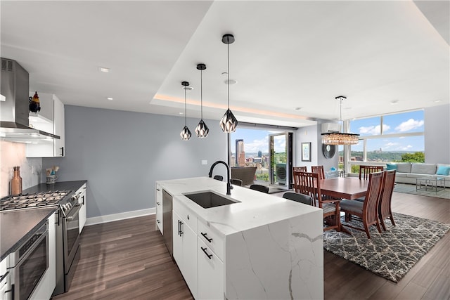 kitchen with sink, appliances with stainless steel finishes, plenty of natural light, and wall chimney exhaust hood