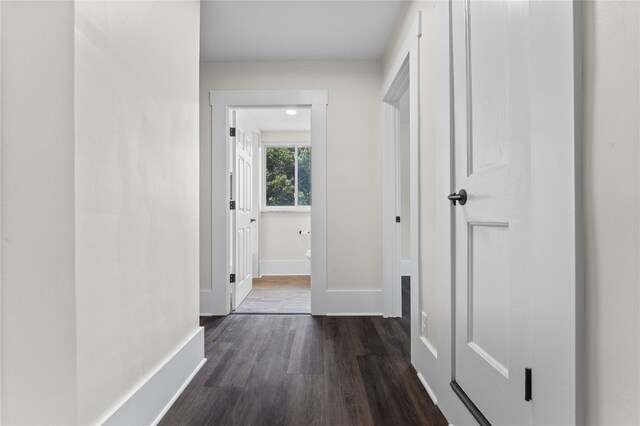 hall with dark wood-type flooring