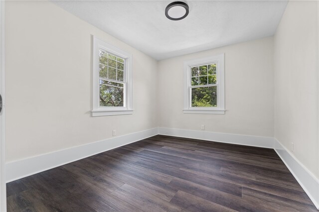 spare room with dark hardwood / wood-style flooring