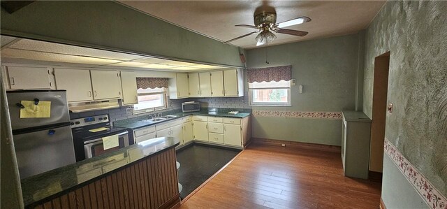 kitchen featuring dark wood-type flooring, stainless steel appliances, sink, and a wealth of natural light