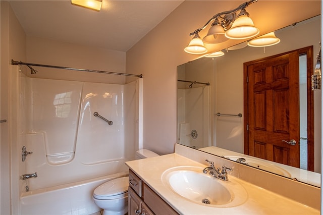 full bathroom with shower / washtub combination, toilet, and vanity