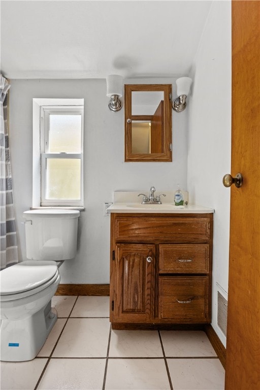 bathroom featuring toilet, tile patterned flooring, and vanity