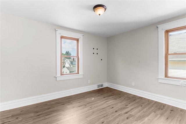 unfurnished room featuring plenty of natural light and wood-type flooring