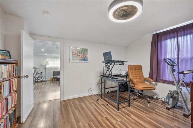 office area with wood-type flooring