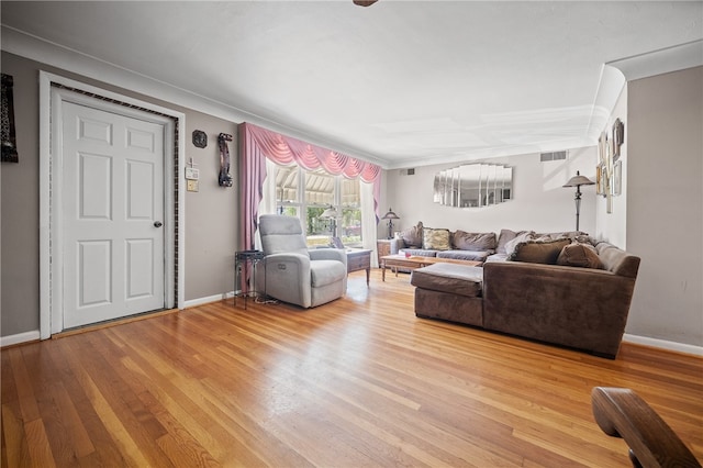 living room with light hardwood / wood-style floors