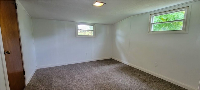 unfurnished room featuring vaulted ceiling and carpet