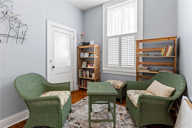 living area with hardwood / wood-style floors