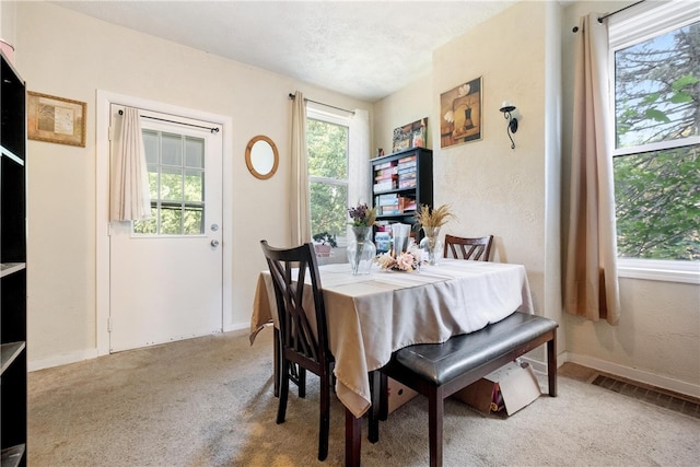 view of carpeted dining space