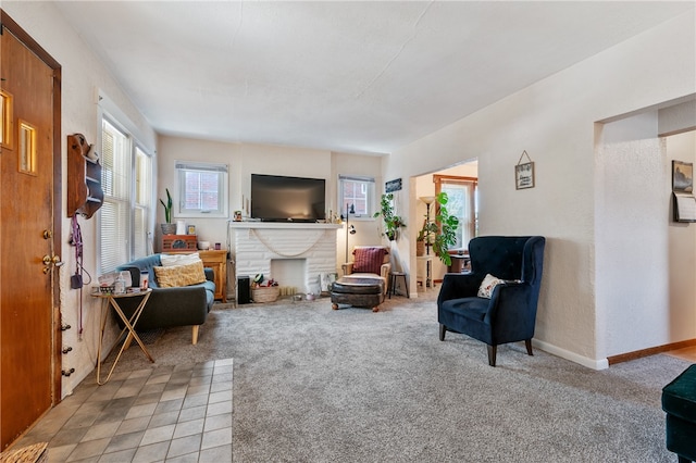 living room with light carpet