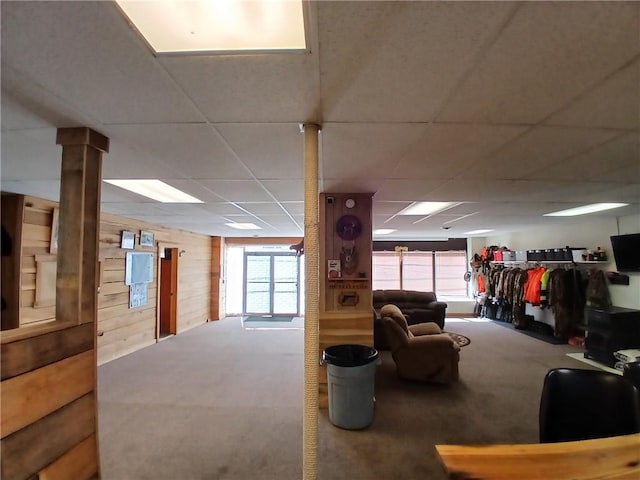 540 Market St, Fairfield Twp, PA 15923 - interior space with wooden walls, carpet floors, and a paneled ceiling