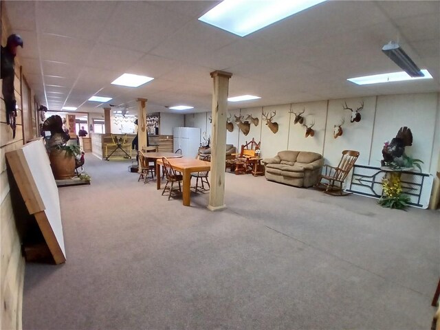 540 Market St, Fairfield Twp, PA 15923 - below grade area with freestanding refrigerator and carpet flooring