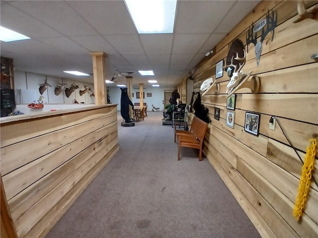 540 Market St, Fairfield Twp, PA 15923 - interior space featuring a paneled ceiling, wood walls, and carpet