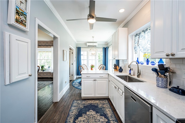 kitchen featuring plenty of natural light, sink, and dark hardwood / wood-style floors