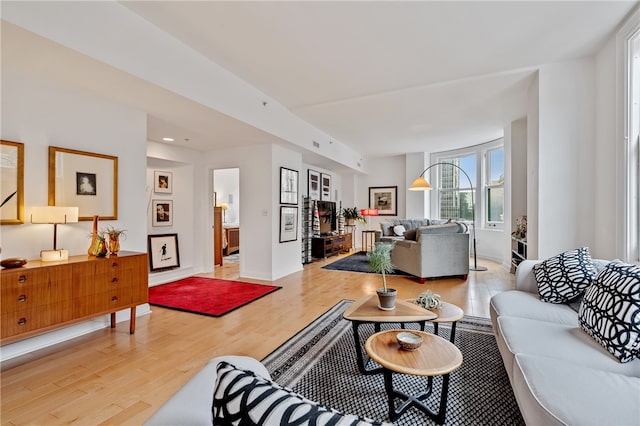 living room with light wood-type flooring