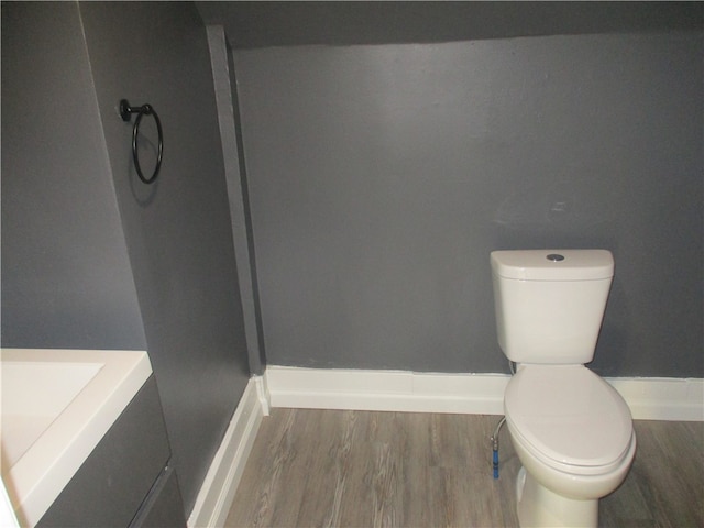 bathroom featuring vanity, hardwood / wood-style floors, and toilet