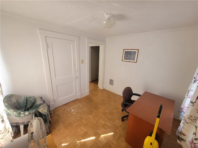 office area featuring light parquet floors