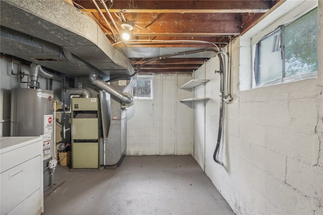 basement with heating unit and gas water heater