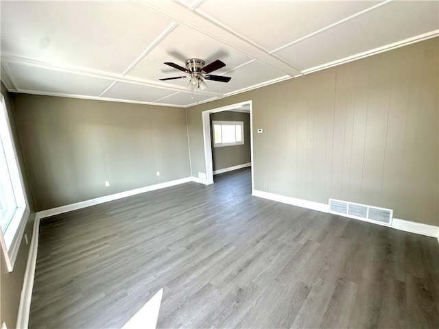 empty room with ceiling fan and wood-type flooring