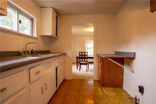 kitchen with sink and light parquet flooring