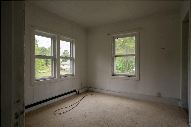 unfurnished room featuring a baseboard radiator and plenty of natural light