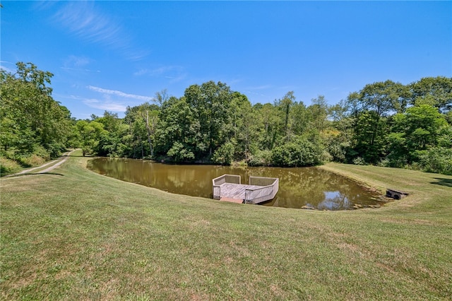 view of home's community with a water view and a yard