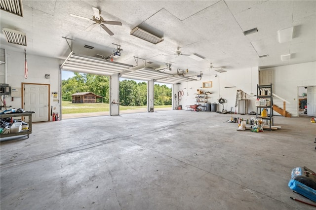 garage featuring ceiling fan