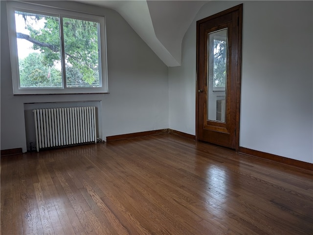 bonus room featuring a wealth of natural light, hardwood / wood-style flooring, and radiator