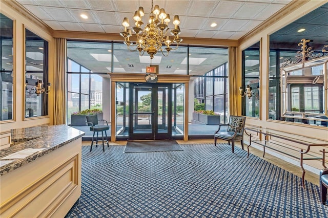 112 Washington Pl Unit 7E, Downtown Pgh, PA 15219 - building lobby with an ornate ceiling and ornamental molding
