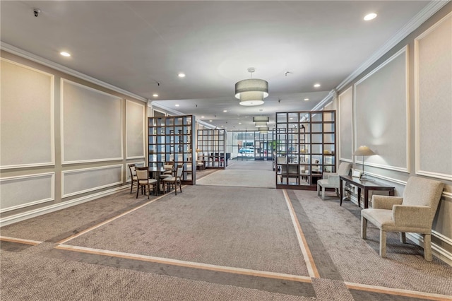 112 Washington Pl Unit 7E, Downtown Pgh, PA 15219 - common area with a decorative wall, ornamental molding, and recessed lighting