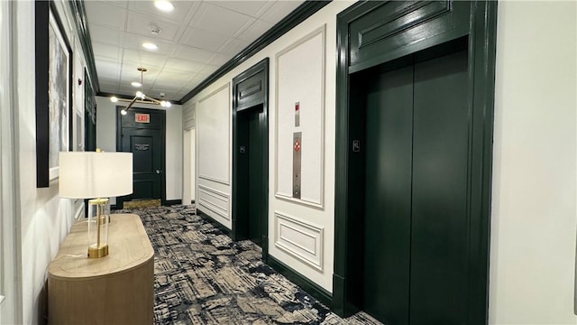 112 Washington Pl Unit 7E, Downtown Pgh, PA 15219 - corridor with elevator, recessed lighting, and dark colored carpet